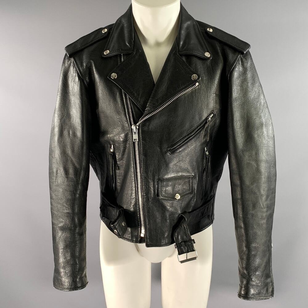 UNIK Size 42 Black Leather Moto Racer Jacket